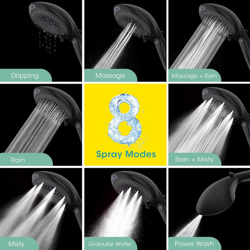 8-Mode 80" FASDUNT Filtered Shower Head with Handheld, High Pressure Handheld Showerhead with Filters for Hard Water