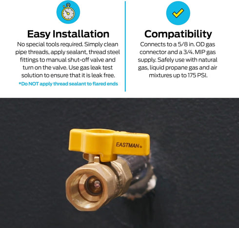 Eastman 5/8 Inch OD Flare x 3/4 Inch FIP Gas Ball Valve, Brass Connectors for Natural Gas