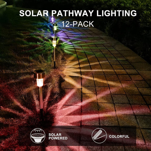 12 Pack Dream Master Solar Lights Outdoor Waterproof, Stainless Steel LED Landscape Lighting, Solar Garden Lights