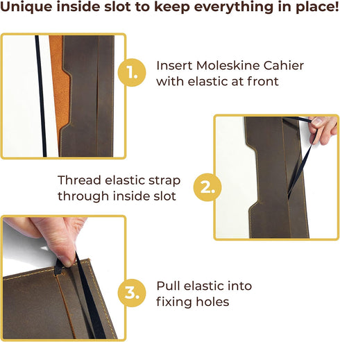 Rustic Handmade Leather Journal Cover for Moleskine Cahier XL (19x25 cm), Unique Storage Design, Pen Holder for Men,