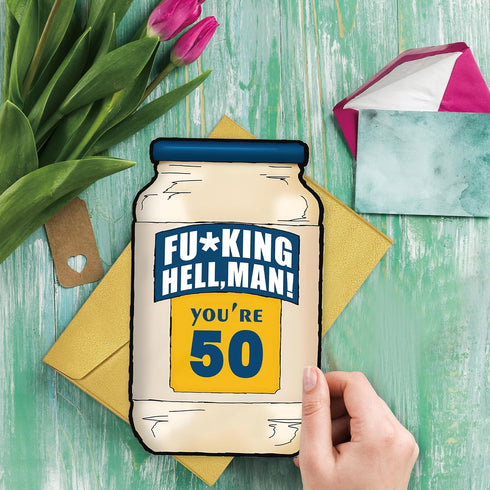 50th 50 50th Funny Birthday Card, Year Old Gifts for Him Her, Birthday Decorations Men,Mayonnaise, Food Pun, Vegan