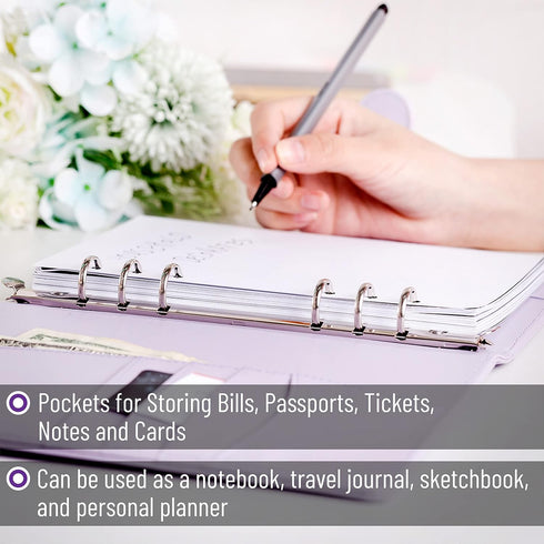 Mr. Pen Leather Planner Binders, Composition Notebook Cover, Refillable, 6 Ring (A5, Purple)