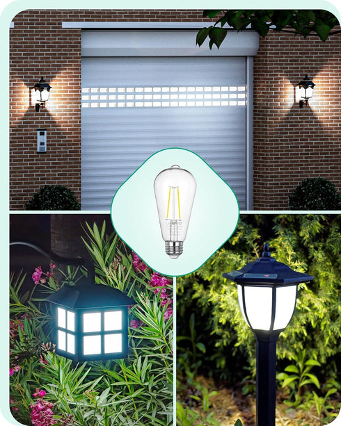 EDISHINE 6 Pack Dusk to Dawn LED Outdoor Light Bulb, Vintage Styled ST64 LED Edison Filament Bulb, 700LM 5000K Warm