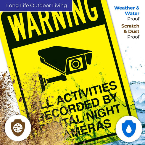 10x7 Inches, 55 Warning All Activities Recorded by Night Vision Cameras Sign, mil Thick HDPS (high Density