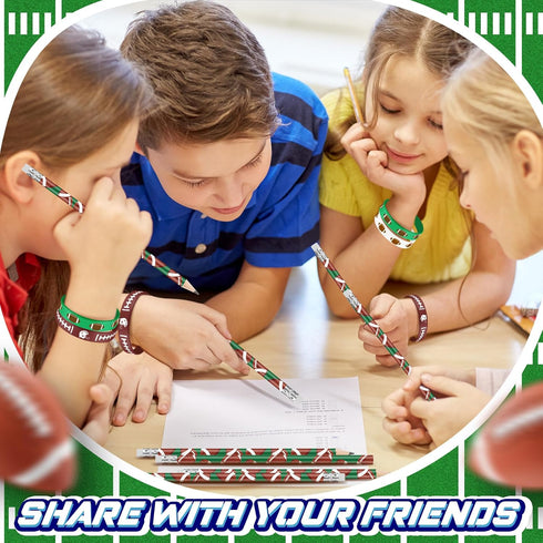 Sabary 48 Pcs Sports Pencils Set with Silicone Bracelets, Soccer, Football, Basketball, Baseball, Rubber Wristbands