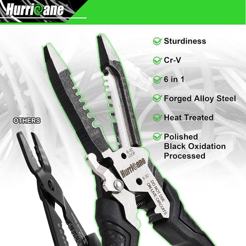 HURRICANE 6-in-1 Wire Stripper Tool, Multifunctional Electrical Pliers for Cable Stripping and Crimping