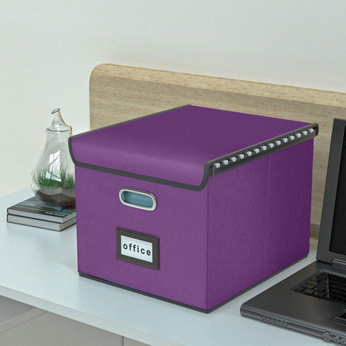 Upgraded File Organizer Box with Lid, Huolewa Collapsible Linen Hanging Filing & Storage Box for Office/Decor