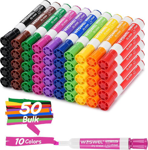 WOSWEL Dry Erase Markers Bulk, Chisel Tip Whiteboard Markers, Low Odor Thick