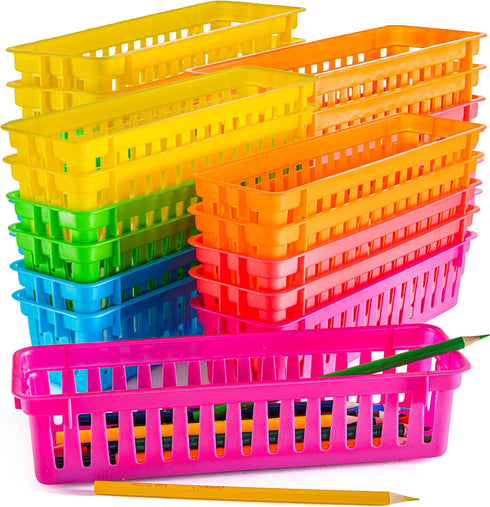 Prextex Classroom Pencil Organizer - Pencil or Crayon Basket in Variety Colors (12 Pack)