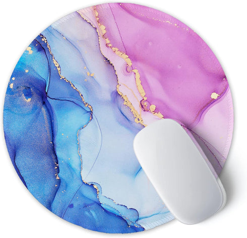 ITNRSIIET [20% Larger Mouse Pad with Stitched Edge, Premium-Textured Mouse Mat Waterproof Non-Slip Rubber Base Round Mousepad for Office Gaming PC Laptop 8.7×8.7 inches, Blue Purple Marble Art by ITNRSIIET
