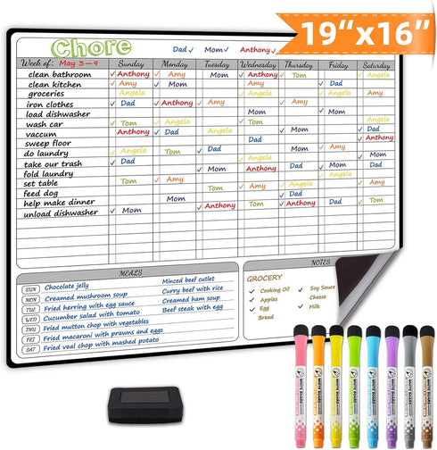 JJPRO Magnetic Dry Erase Chore Chart for Kids and Adults - Large Whiteboard 16"x19" for Calendar & Meal Notes