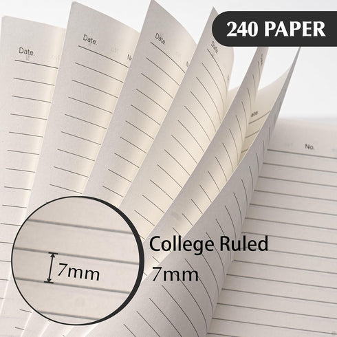 CAGIE 5 Subject Notebook with Dividers, 240 Pages A5, 5x7 College Ruled, Hardcover Spiral Notebooks, Black