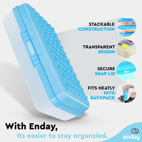 Enday Pencil Box Blue, Plastic Small Dots Pencil Case, School Storage Utility Supplies Box Organizer (1 PK)
