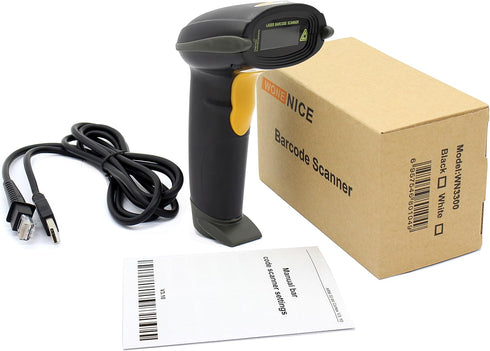 WoneNice USB Laser Barcode Scanner, Wired Handheld Bar Code Scanner Reader, Black
