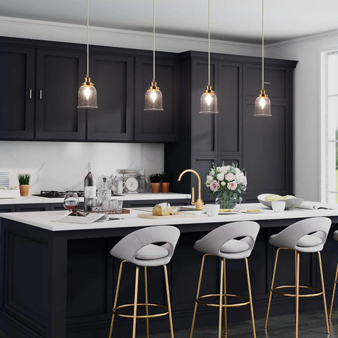 KSANA Pendant Lights Kitchen Island, Gold Seeded Glass Pendant Light Fixtures, Modern Adjustable Hanging Pendant