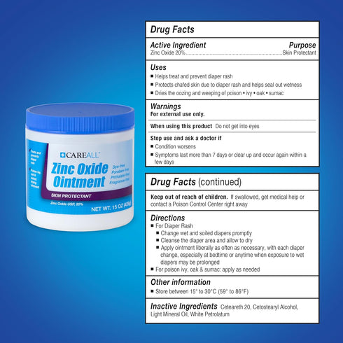 20% 15 oz., CareAll Zinc Oxide Skin Protectant Barrier Ointment Provides Relief, Prevention and Treatment for Chafing