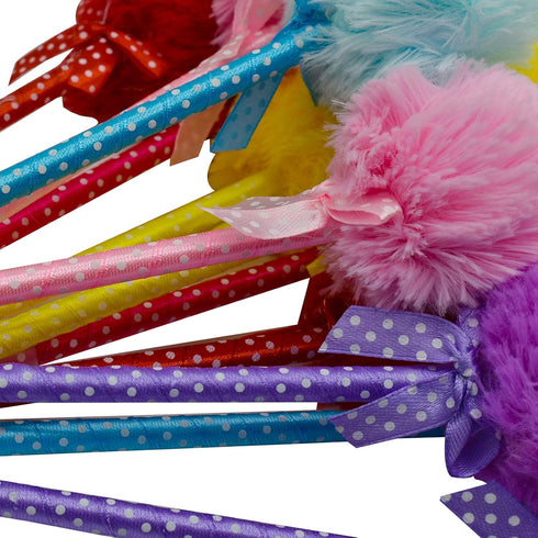 Maydahui 12 PCS Cute Kawaii Pom Pom Ballpoint Pens, Fluffy Ball Pens with Bowknot Polka Dot Blue Gel Ink for School