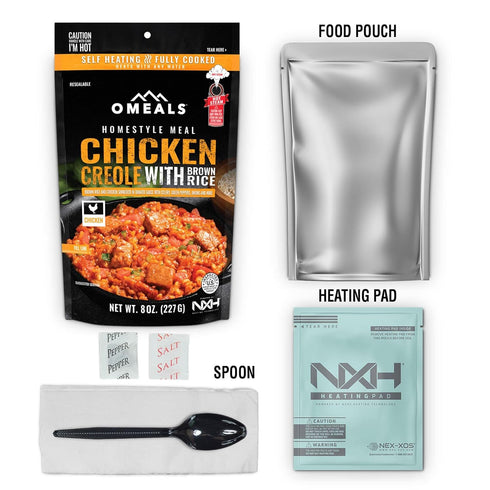 OMEALS Chicken Creole with Brown Rice-MRE-Extended Shelf Life-Fully Cooked w/Heater-Outdoor Enthusiast, Travelers