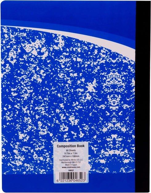 Mintra Office Composition Notebooks, Primary Ruled, 4 Pack, Blue Cover, 80 Sheets, 7.5in x 9.75in, For School, Home,
