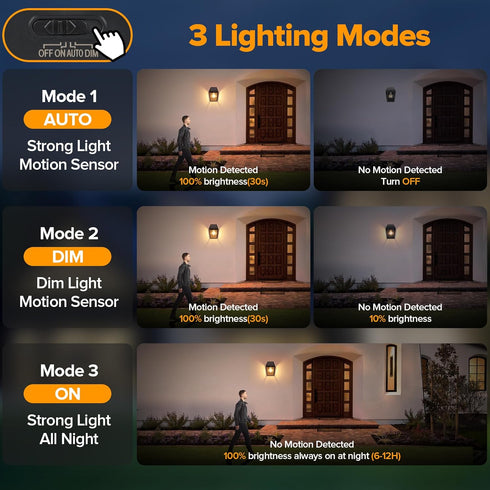 3 1Pack LUTEC Solar Wall Lights Outdoor, Solar Wall Lanterns with Modes, Dusk to Dawn Motion Sensor Led Sconce Lights