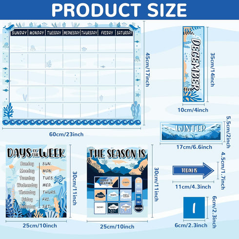 Ocean Sea Calendar Bulletin Board Set for Classroom Decoration with Sea Animals and Weather Chart
