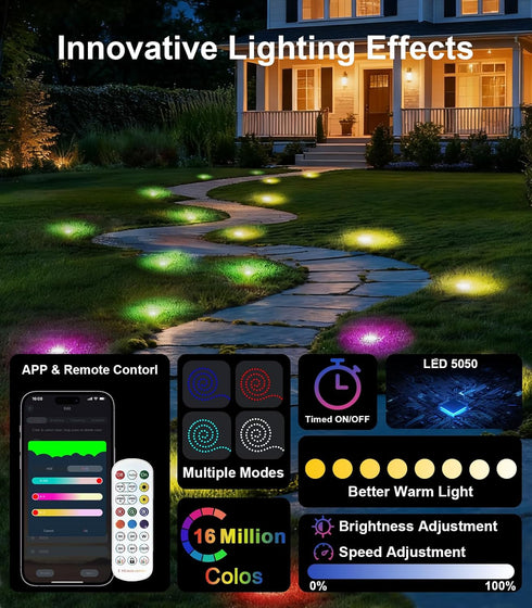 50Ft Permanent Outdoor Ground Lights Smart Color Changing, Pathway Christmas Lights Waterproof, Walkway Lighting