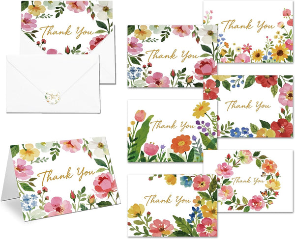 XISHIUYIS Thank You Cards with Envelopes - 48 Pack Floral Design Thank You