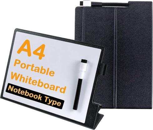 Portable Small White Board Dry Erase Board 9" x 12" with Stand, Magnetic Desktop Whiteboard, PU Cover Case for Kids,