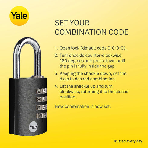 Yale 4 Digit Combination Lock, Outdoor Waterproof Padlock for School Gym Locker, Sports Locker, Toolbox, Gate, Black