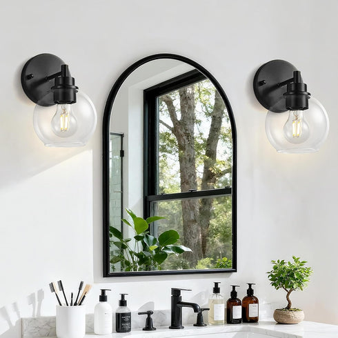 Dogvsme 1-Light E26 Bulb (Bulb Black Bathroom Vanity Lights, Wall Sconce with Glass Globe Shade, Vanity Lighting