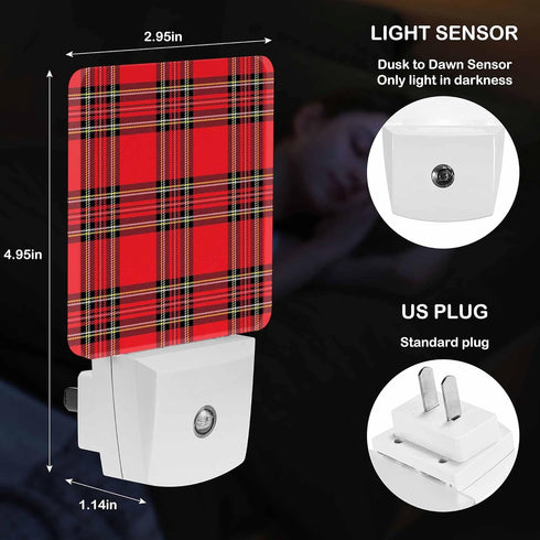 Jahiona White,0.5W LED Night Light Lamp with Smart Sensor Dusk to Dawn Sensor,Scottish New Year Christmas Plaid Red