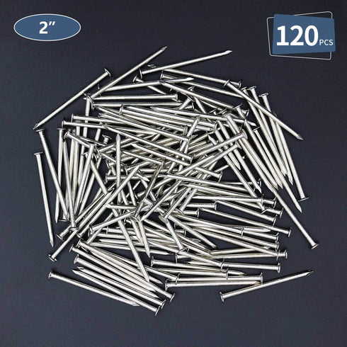 120pcs Hardware Nails, 2 Inches Nickel Plated Hanging Nails for Wood, Wall Hanging, Long Nails (2 in)