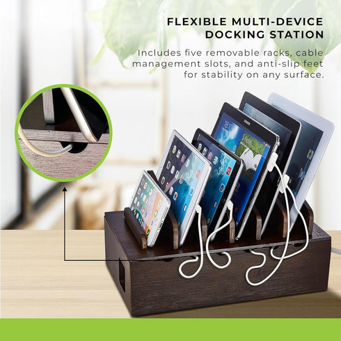 Prosumer's Choice Multi Device Charging Station - Elegant Wooden Desktop Organizer for 6 Phones, Work from Home