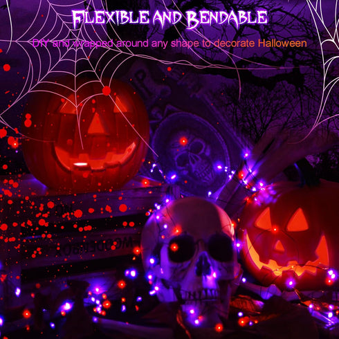 2 Pack 200 66Ft 8 echosari Halloween Fairy Lights Battery Operated, LED Auto Timer Silver Wire Starry String Lights