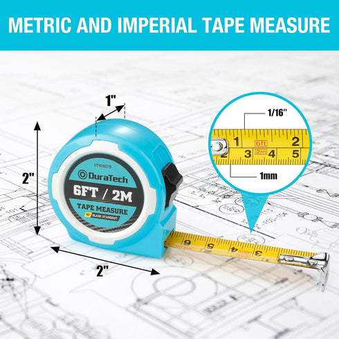 DURATECH Mini Tape Measure, 2 PCS 6FT Inch/Metric, Retractable Keychain Measurement Tape, Portable
