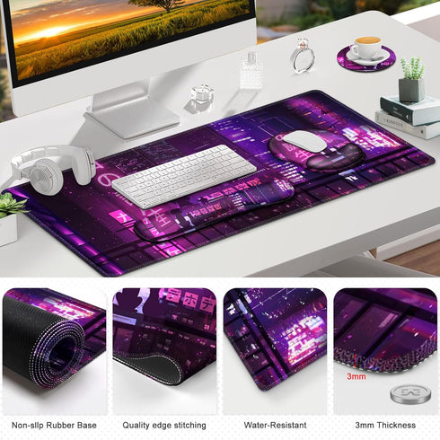 Gaming Mouse Pad, Large Desk Mat, 4in1 XXL Mousepad with Keyboard Wrist Rest, Mouse Wrist Rest, Coaster Set