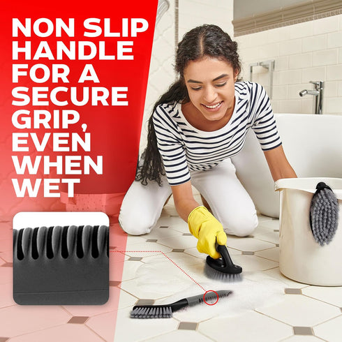 Scrub Brush Set of 3pcs, Cleaning Shower Scrubber with Ergonomic Handle and Durable Bristles for Bathroom and Kitchen