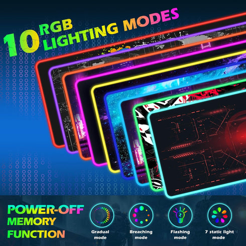 ToLuLu RGB Gaming Wireless Charging Mouse Pad, 10 Light Modes LED Mouse Pad, Extended Large Desk Mat for Gaming