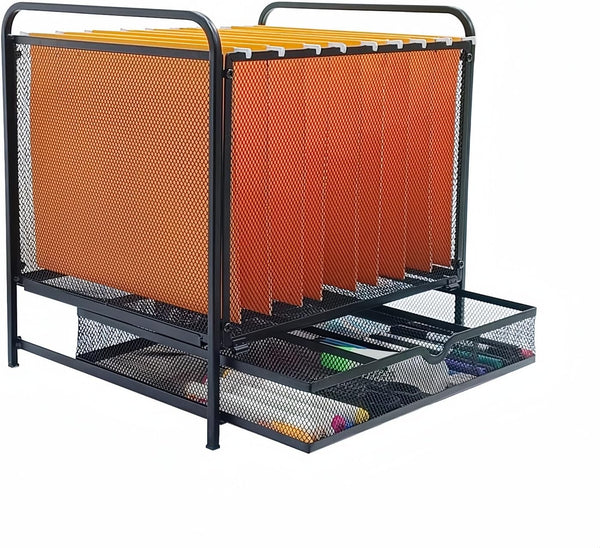SETTFRFE Hanging File Folder Organizer with Drawer, Mesh File Bins for Hanging Files, Letter Size, Black
