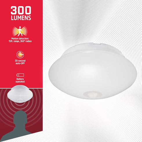 300 15ft. Closets, 39677 Energizer Motion-Activated LED Ceiling Light, Battery Operated, Lumens, No Wiring Needed
