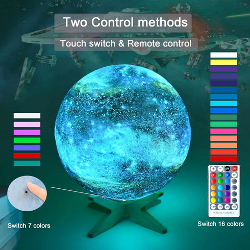 5.9 inch 16 Galaxy Moon Lamp Remote & Touch Control Colors LED Night Light Rechargeable Globe Light as Gifts Decor
