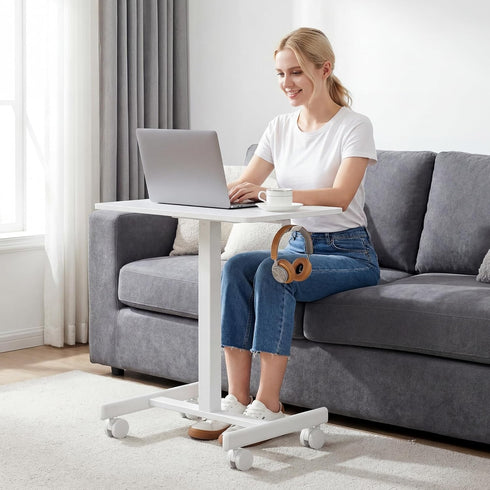 BPHEZJ Mobile Standing Desk with Wheels, Pneumatic Height Adjustable Rolling Computer Workstation with Lockable Casters