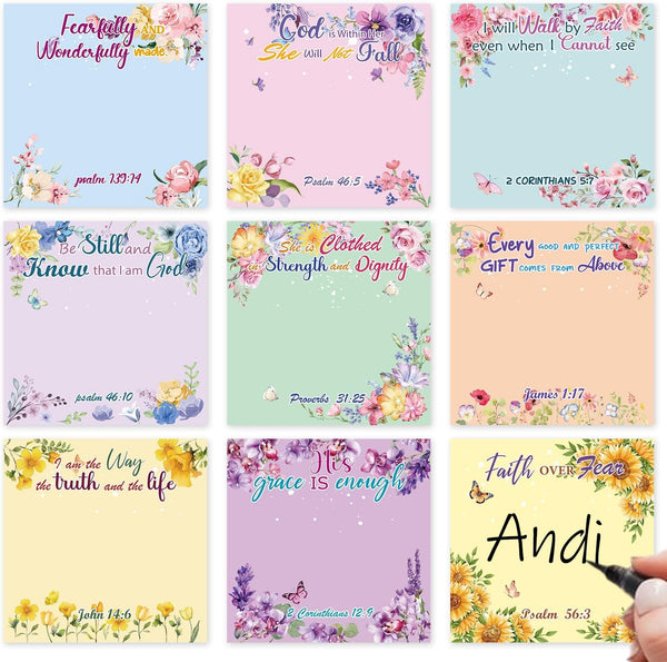 Bible Sticky Notes Gifts, 9 Pack Inspirational Sticky Notes, 3x3" Religious Quotes for Christian Women