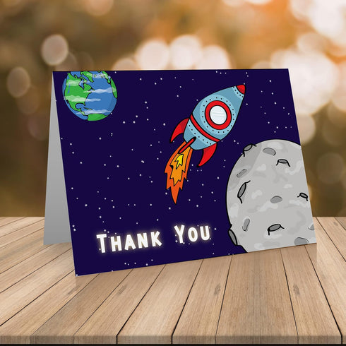 Little Notes by Comptime (24 Rocket & Space Thank You Cards Foldover Cards and Envelopes) Kids Thank You Cards