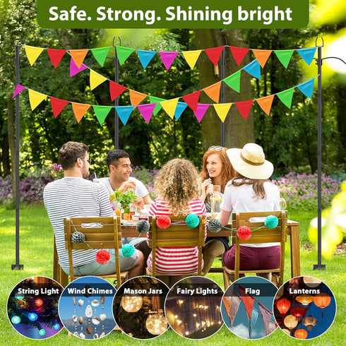 2 Pack 9FT ETELI Light Poles for Outside, String Light Poles with Ground Stakes, Heavy Duty Outdoor Light Poles