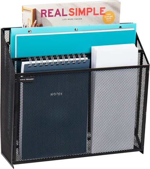 Mind Reader Vertical File Storage, Desktop Organizer Wall Mount, Metal Mesh for Office