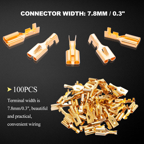 Twidec 100PCS 7.8mm Female Spade Connector - Quick Splice Crimp Terminals Non Insulated Wire Connector for Electrical