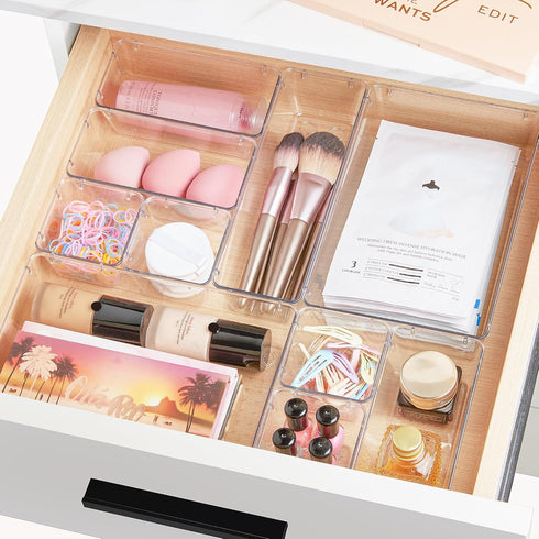 Vtopmart 44 PCS Clear Plastic Drawer Organizers Set, Versatile Storage Containers for Makeup and Office