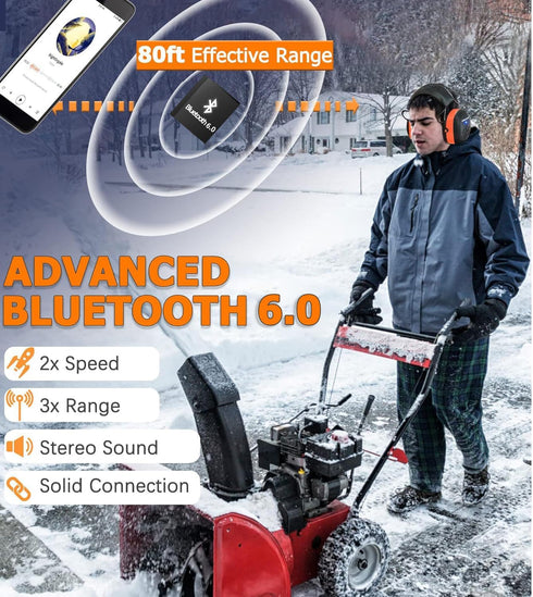 037 6.0 1500mAh 30dB 120H PROHEAR Bluetooth Hearing Protection Headphones with Rechargeable Battery, SNR Safety Noise