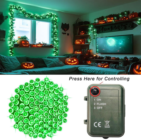 2 Pack 33 100 Pooqla Green String Lights Battery Powered, Total FT LED Christmas String Lights for Indoor Outdoor
